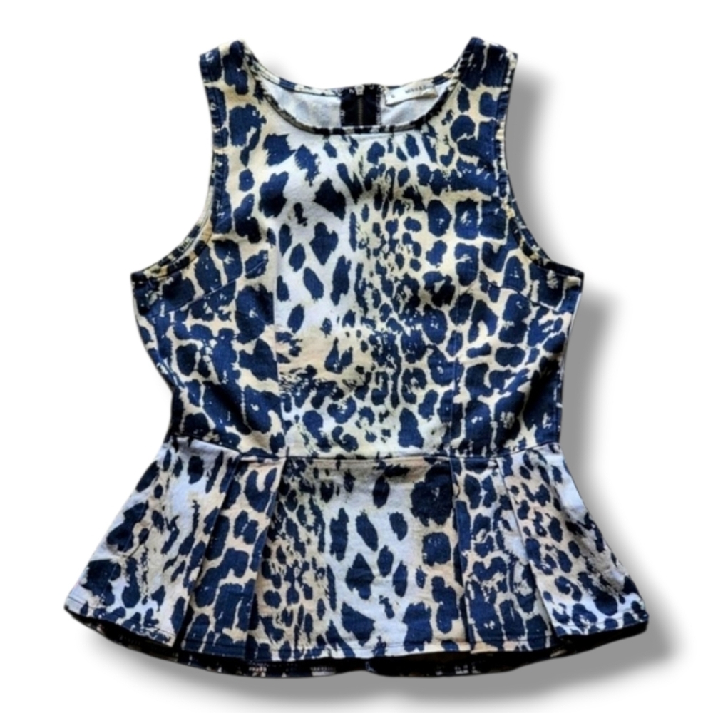 Leopard Exposed Zip Back Pleated Peplum